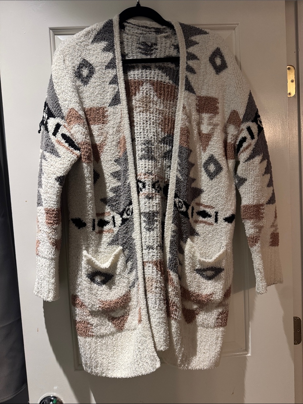 T.J.Maxx Cream, Gray & Brown Aztec Open-Front Cardigan
